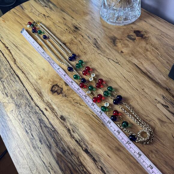 Chanel Vintage Green Red Blue Gripoix Sautoir Necklace Belt 72" 1980s Authentic - Picture 4 of 5